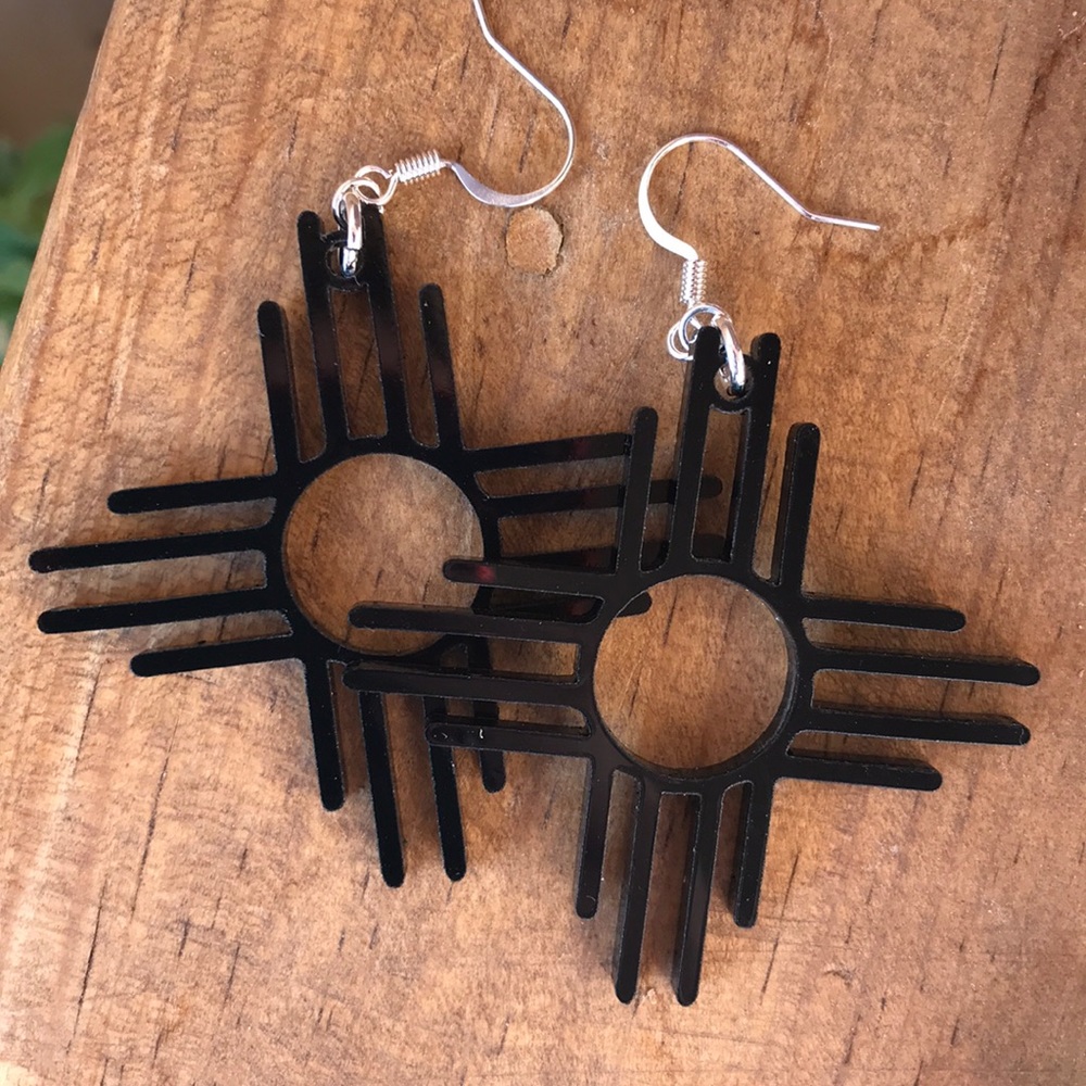Zia Symbol  Black 2” Earrings